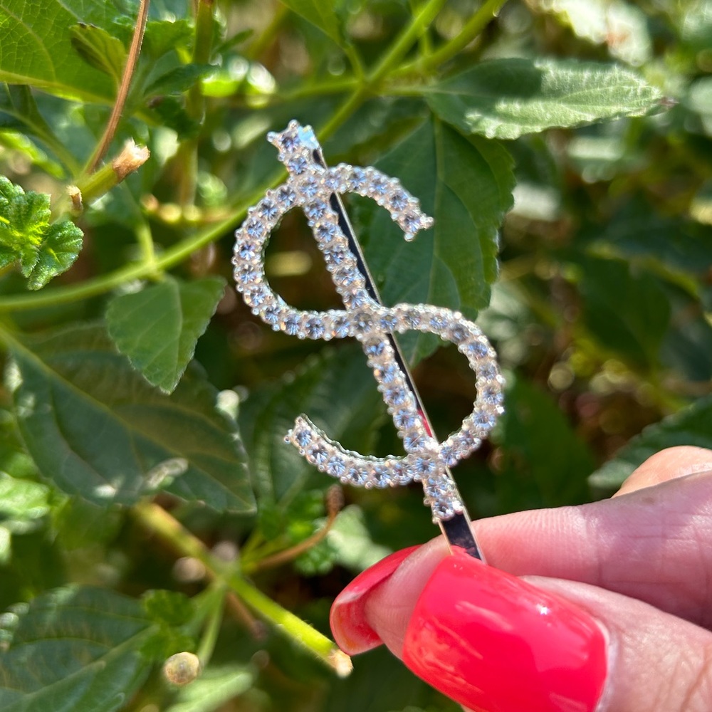 Silver Dollar Sign Rhinestone Hairpin NWT